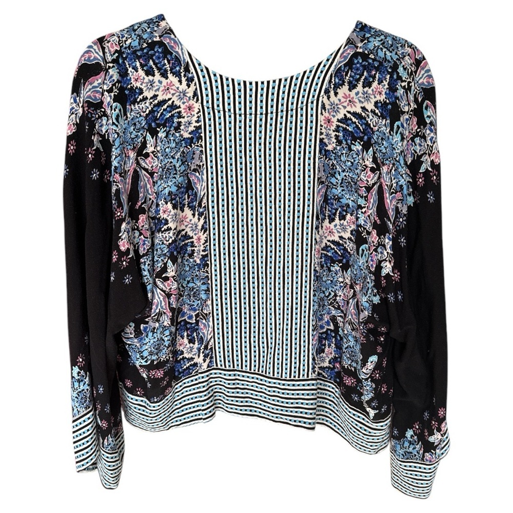 Free People Mix & Match Cropped Oversize Blouse XS Blue Prints - Picture 8 of 8